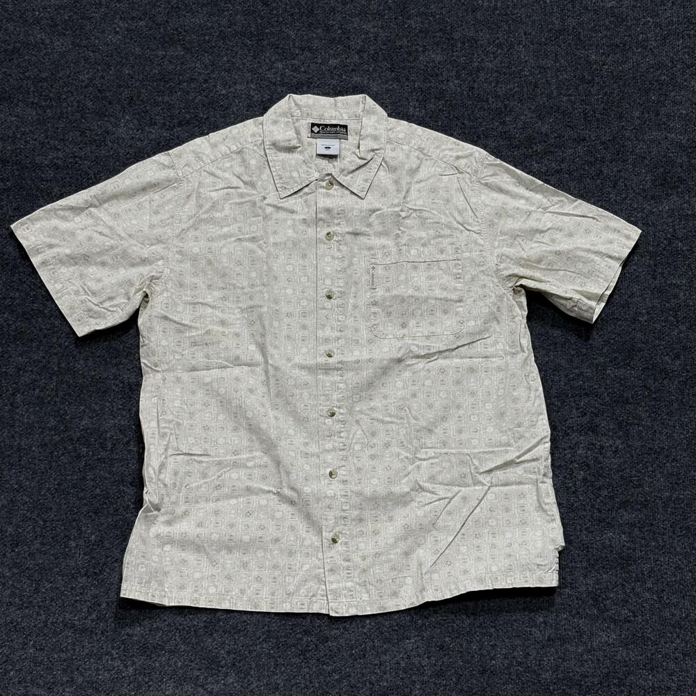Columbia Shirt Mens Large Beige Short Sleeve Button Up Casual Outdoors Cotton